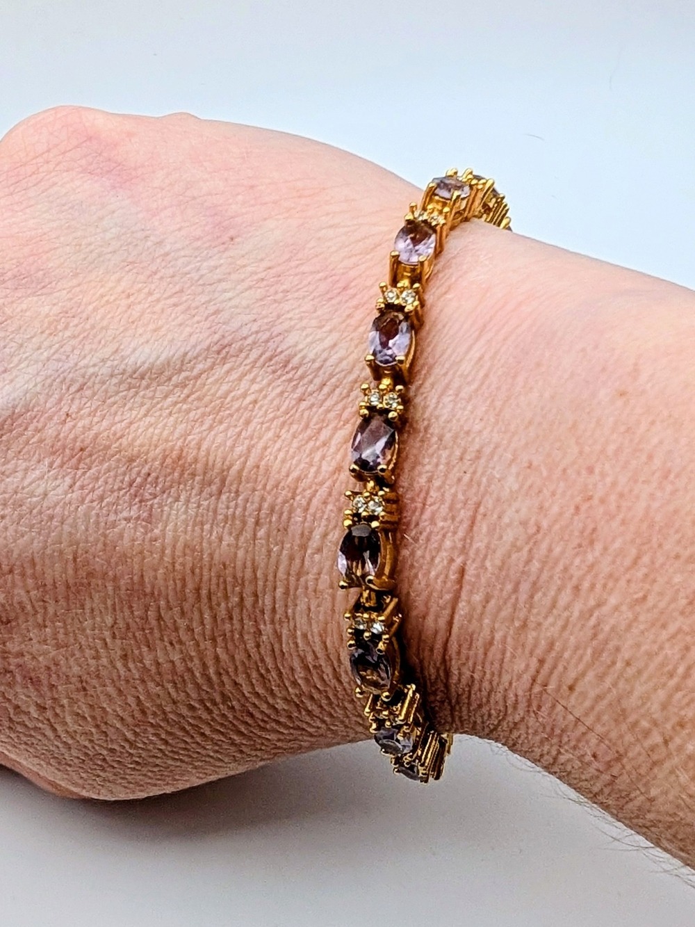 Vintage Y2K Gold Tennis Bracelet Purple CZ - Picture 3 of 6